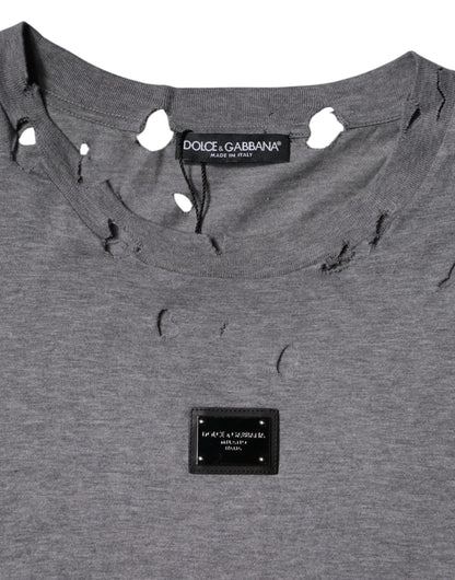 T-shirt à manches courtes à col rond gris avec logo Dolce & Gabbana