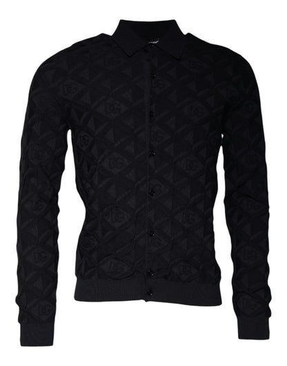 Dolce & Gabbana Zwarte Zijden Crew Neck Heren Cardigan Trui