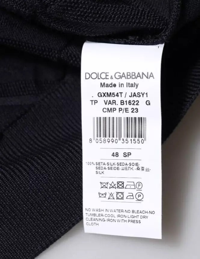 Cardigan en soie noire à col rond pour homme de Dolce &amp; Gabbana