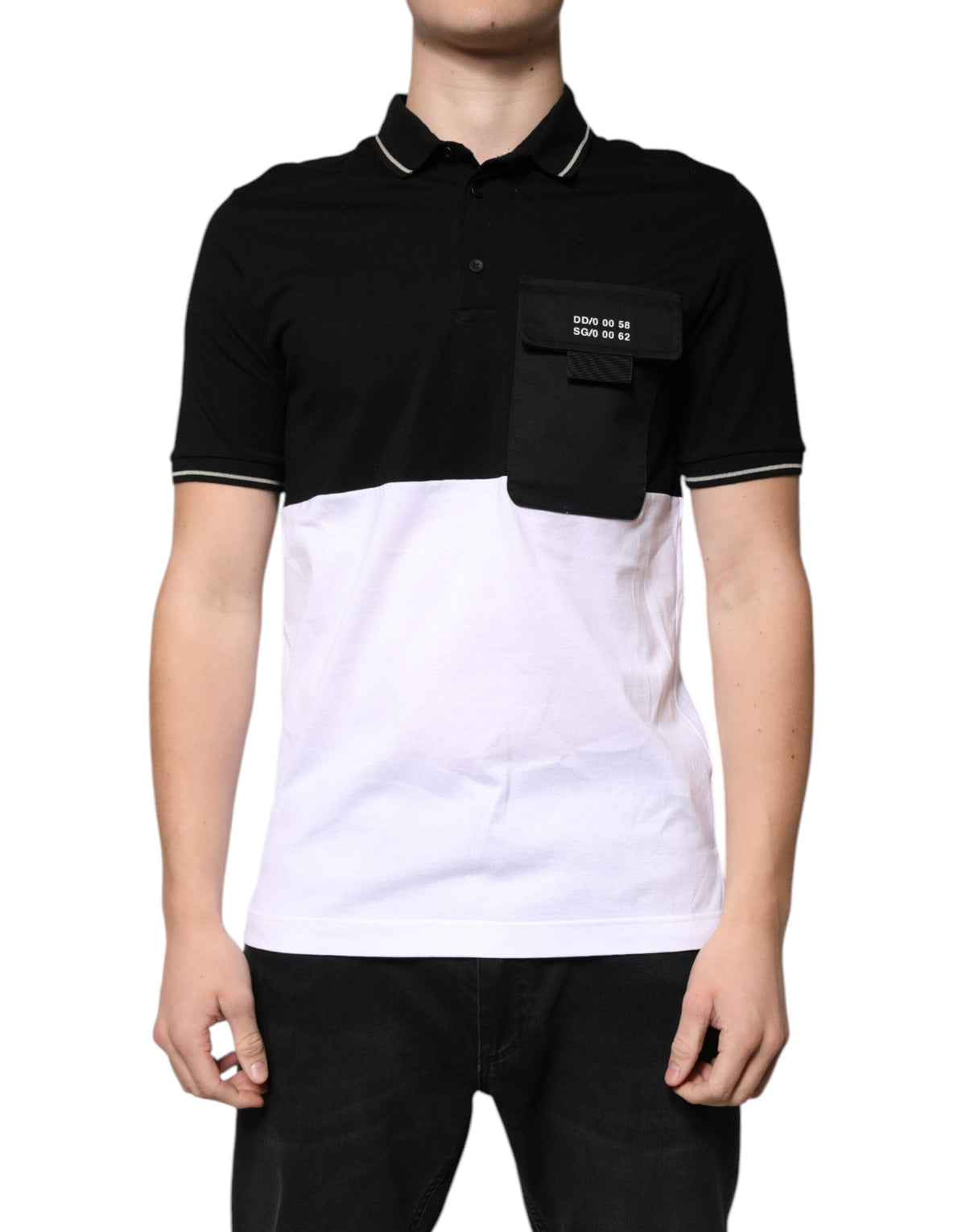 T-shirt polo à manches courtes en coton noir et blanc Dolce &amp; Gabbana