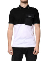 T-shirt polo à manches courtes en coton noir et blanc Dolce &amp; Gabbana