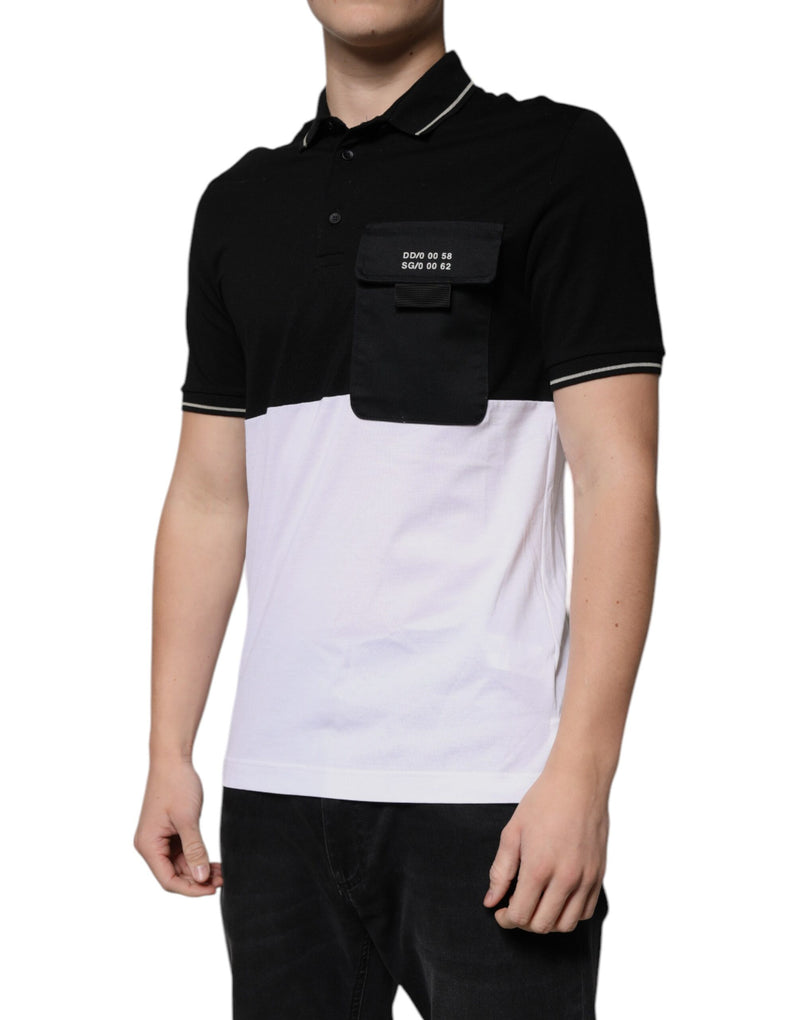 T-shirt polo à manches courtes en coton noir et blanc Dolce &amp; Gabbana