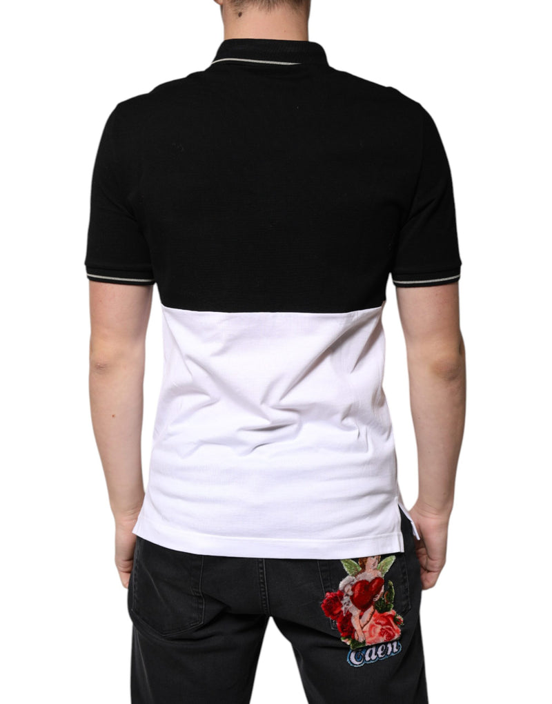 T-shirt polo à manches courtes en coton noir et blanc Dolce &amp; Gabbana