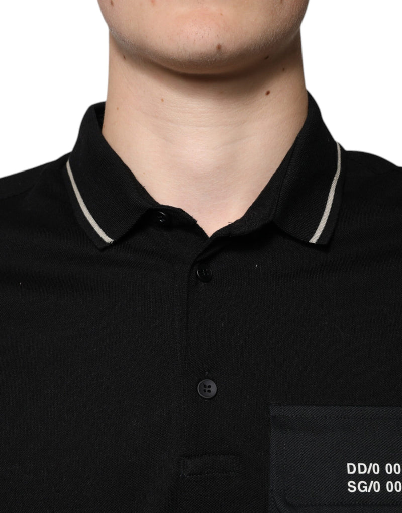 T-shirt polo à manches courtes en coton noir et blanc Dolce &amp; Gabbana
