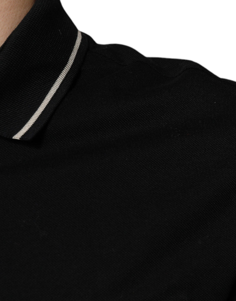 T-shirt polo à manches courtes en coton noir et blanc Dolce &amp; Gabbana