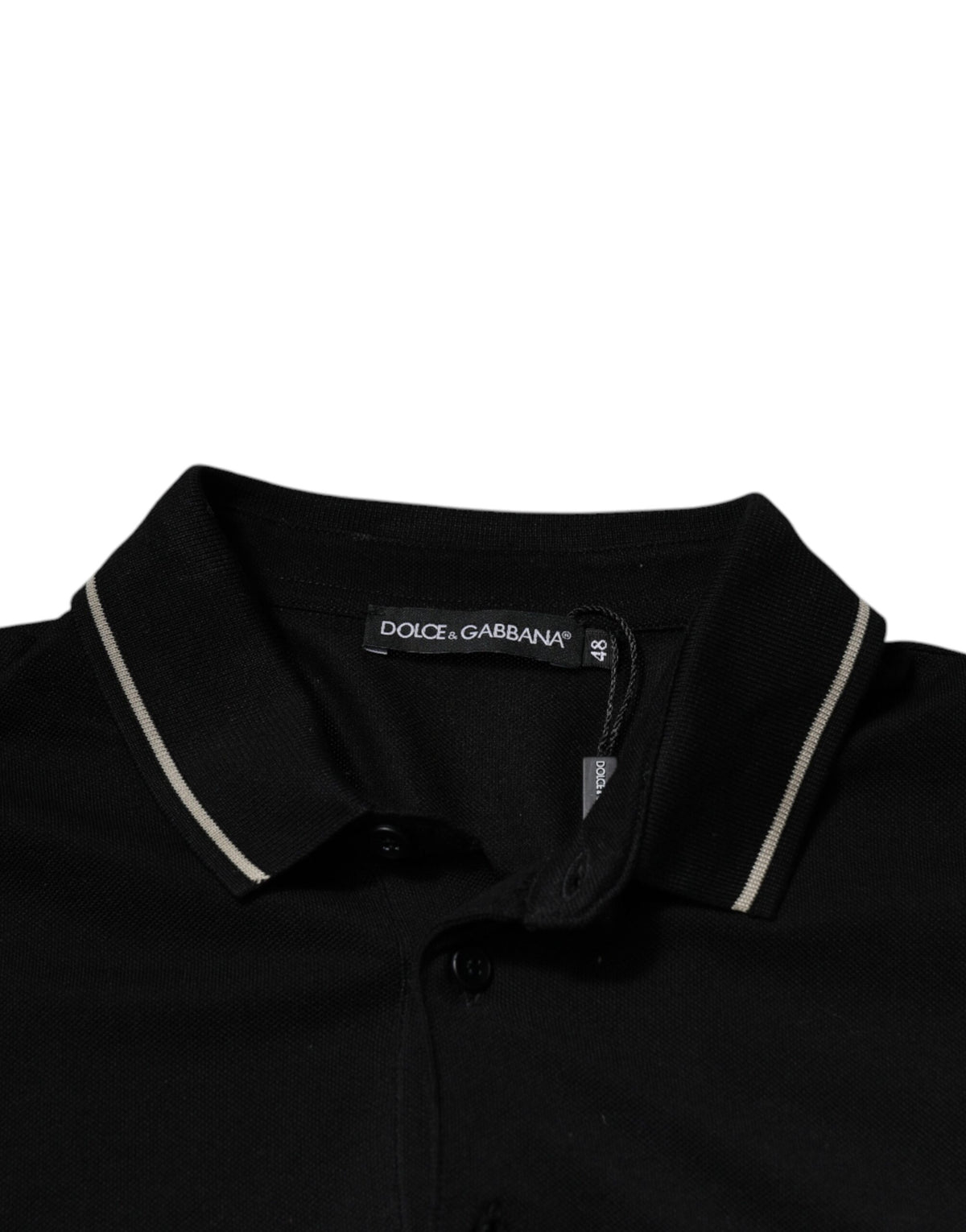 T-shirt polo à manches courtes en coton noir et blanc Dolce &amp; Gabbana