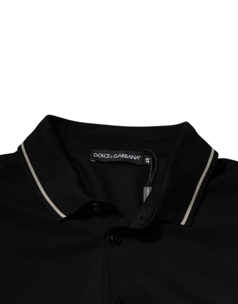 T-shirt polo à manches courtes en coton noir et blanc Dolce &amp; Gabbana