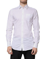 Chemise de cérémonie à manches longues en coton blanc, dorée, Dolce &amp; Gabbana.