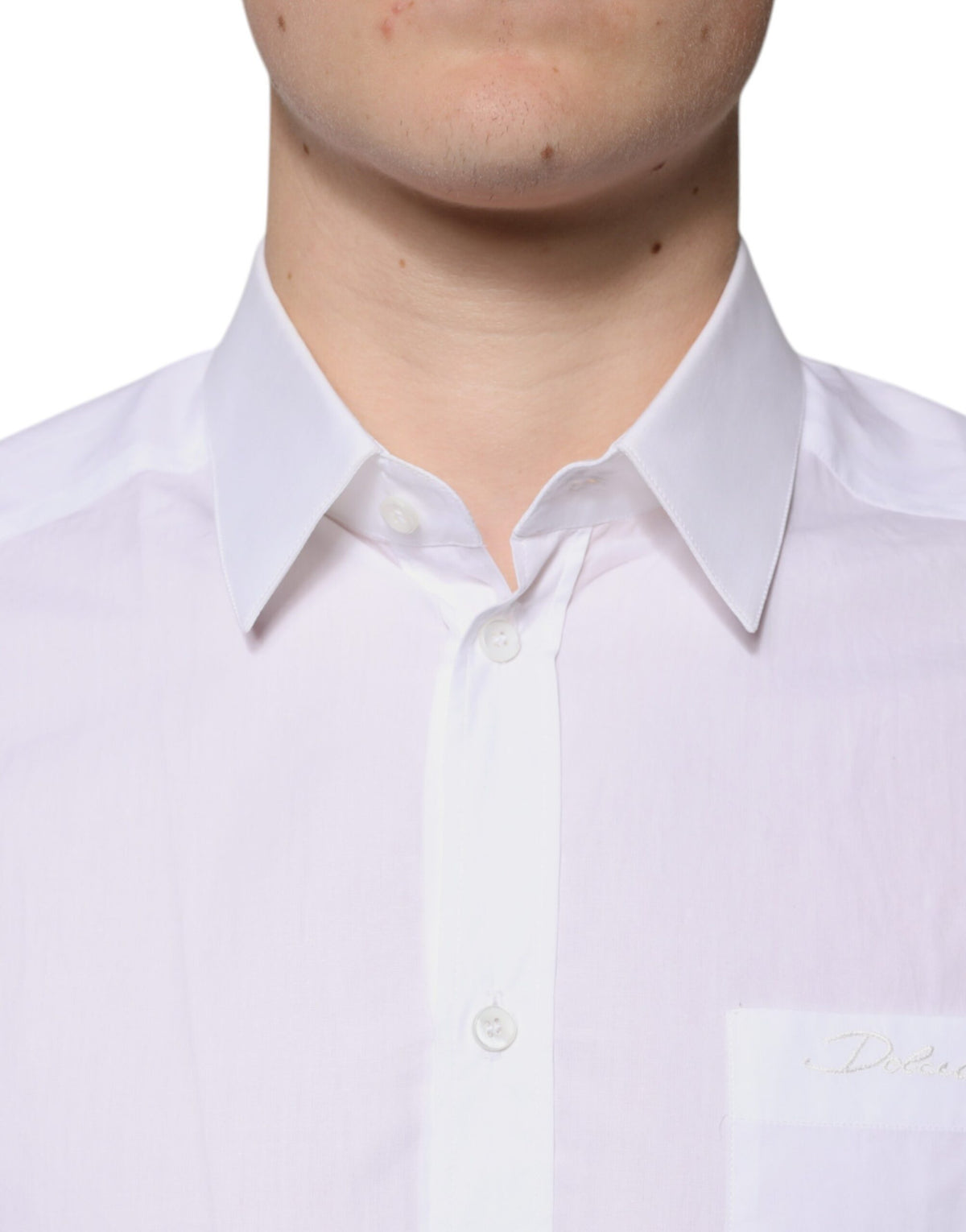 Chemise de cérémonie à manches longues en coton blanc, dorée, Dolce &amp; Gabbana.