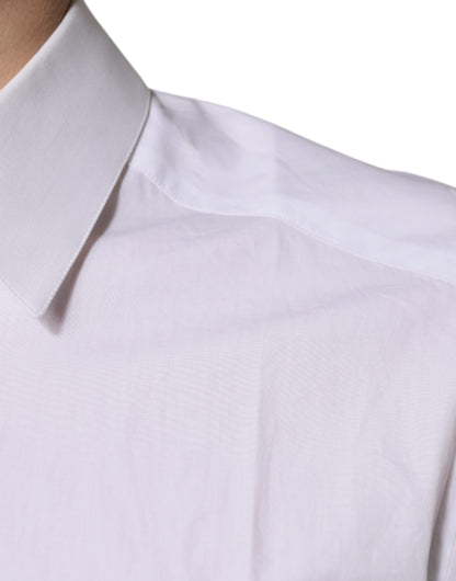 Dolce & Gabbana wit katoenen overhemd met lange mouwen en gouden details.