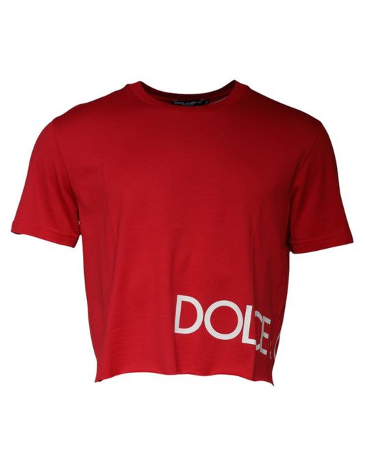Dolce & Gabbana rood T-shirt met logo-print, cropped en met ronde hals.