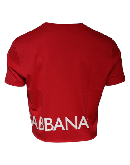Dolce & Gabbana rood T-shirt met logo-print, cropped en met ronde hals.