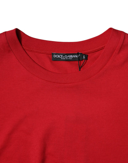 Dolce & Gabbana rood T-shirt met logo-print, cropped en met ronde hals.