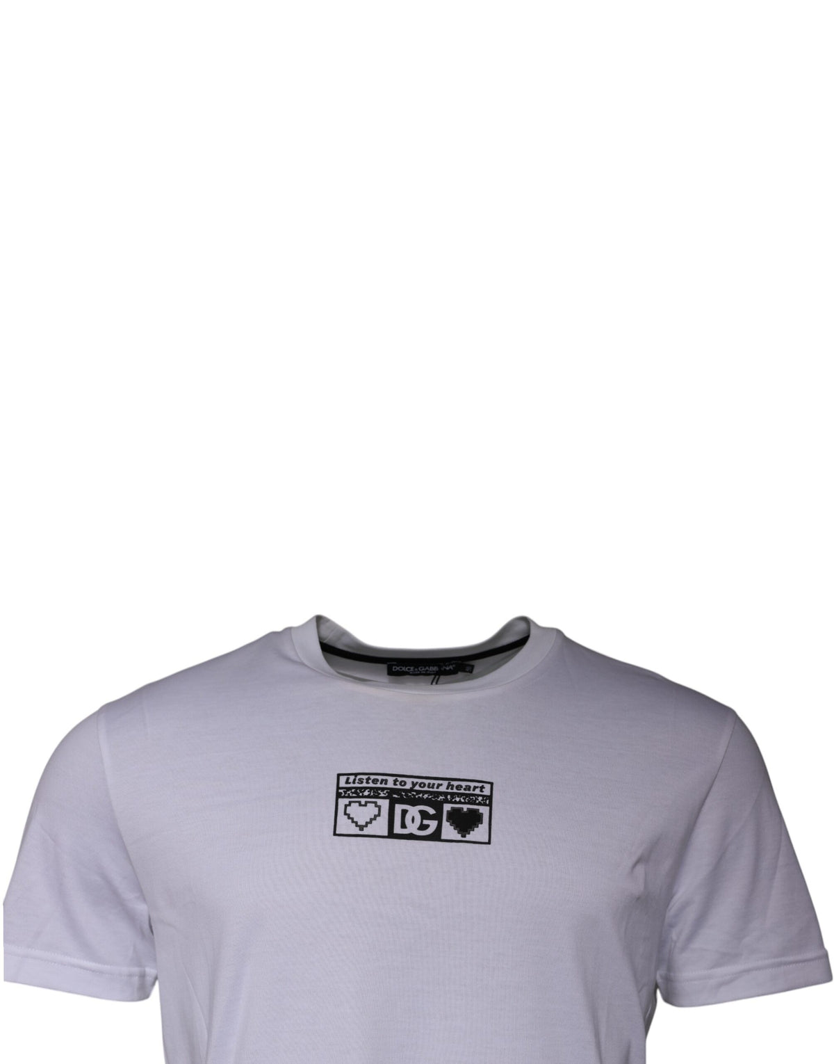 T-shirt en coton à col rond avec imprimé du logo blanc de Dolce &amp; Gabbana