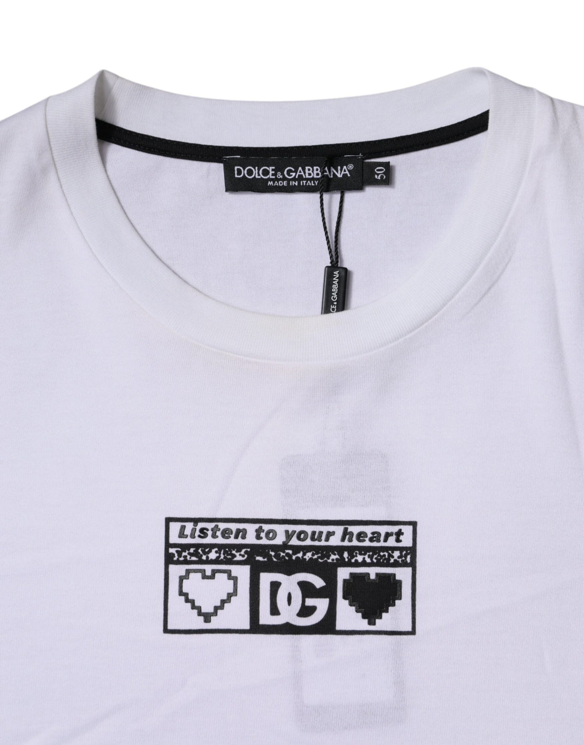 T-shirt en coton à col rond avec imprimé du logo blanc de Dolce &amp; Gabbana