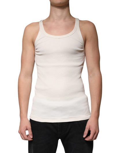 Débardeur Dolce &amp; Gabbana en coton blanc cassé, sans manches, avec col rond.