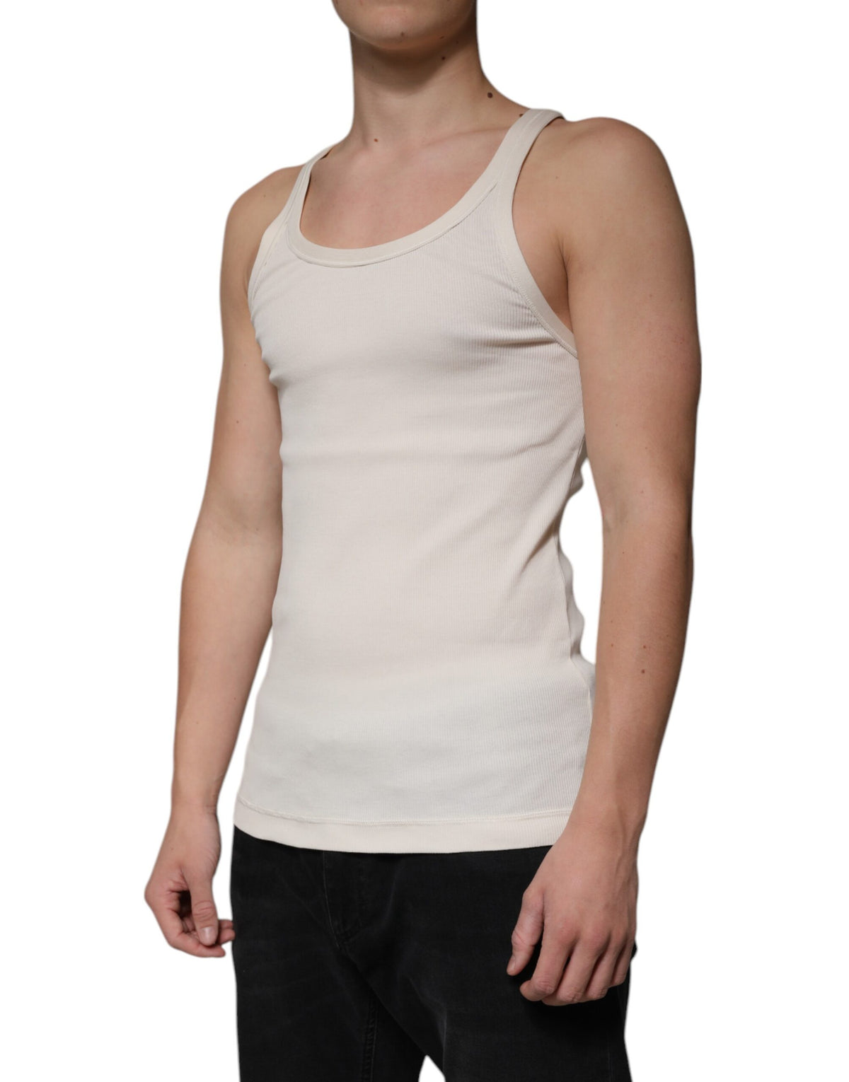Débardeur Dolce &amp; Gabbana en coton blanc cassé, sans manches, avec col rond.