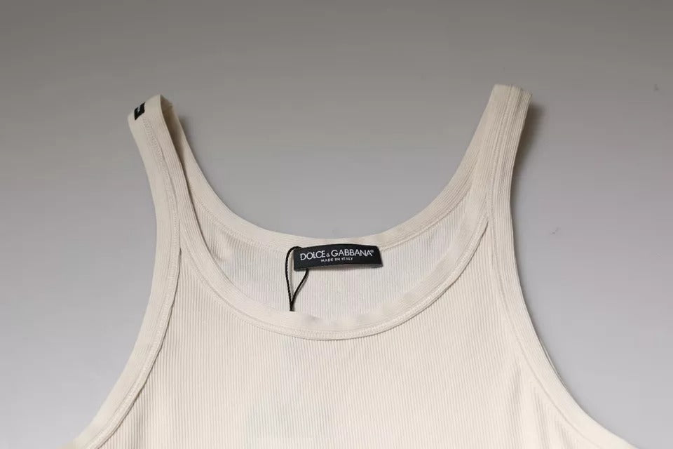 Débardeur Dolce &amp; Gabbana en coton blanc cassé, sans manches, avec col rond.