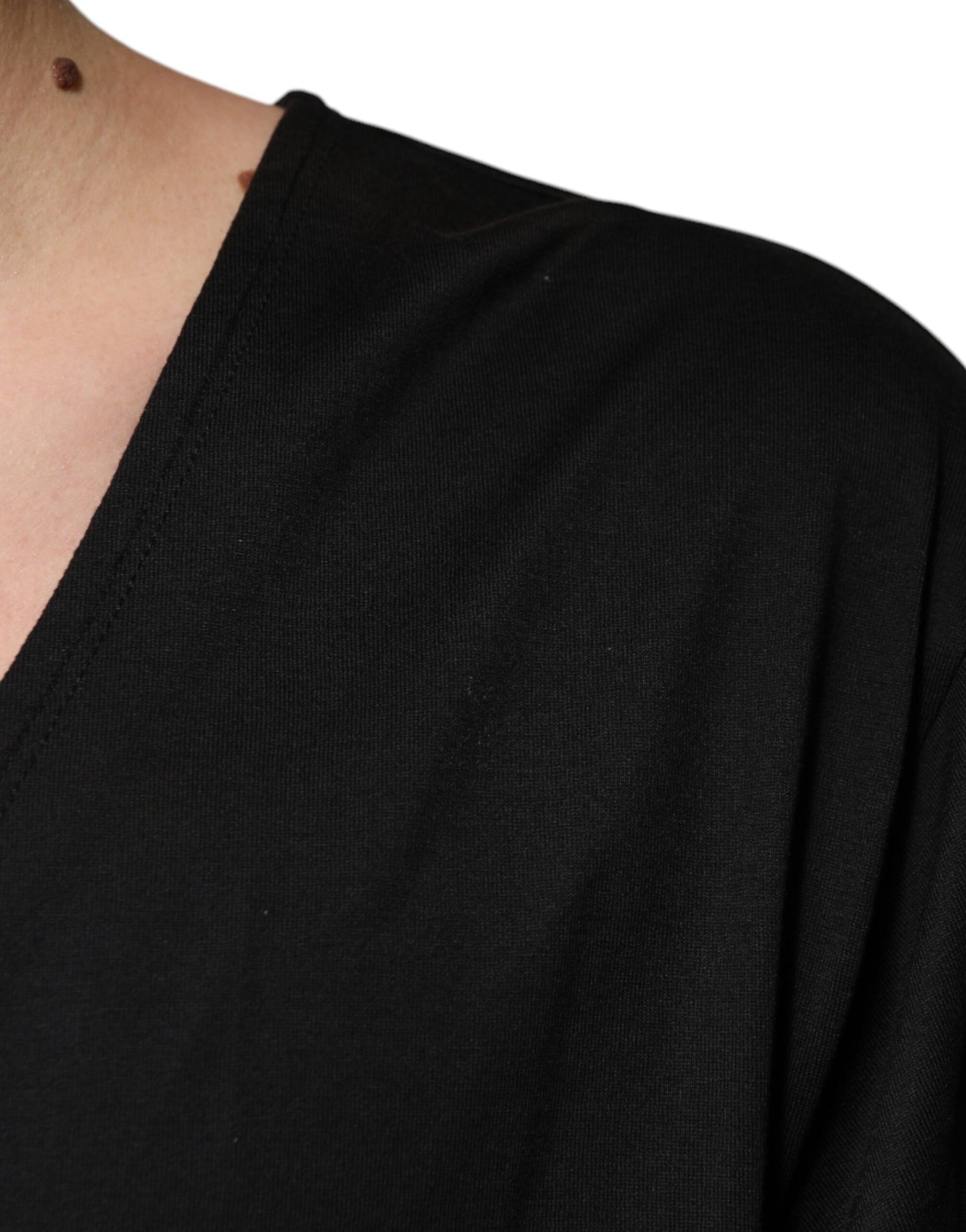 T-shirt à manches courtes en coton noir à col en V de Dolce & Gabbana