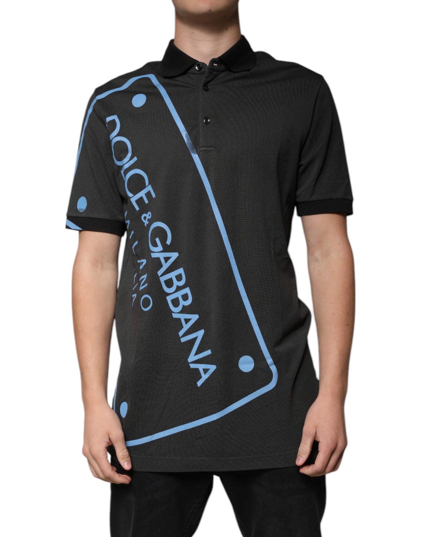 Dolce & Gabbana zwart poloshirt van katoen met logo-print en kraag.