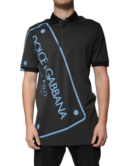 Dolce & Gabbana zwart poloshirt van katoen met logo-print en kraag.