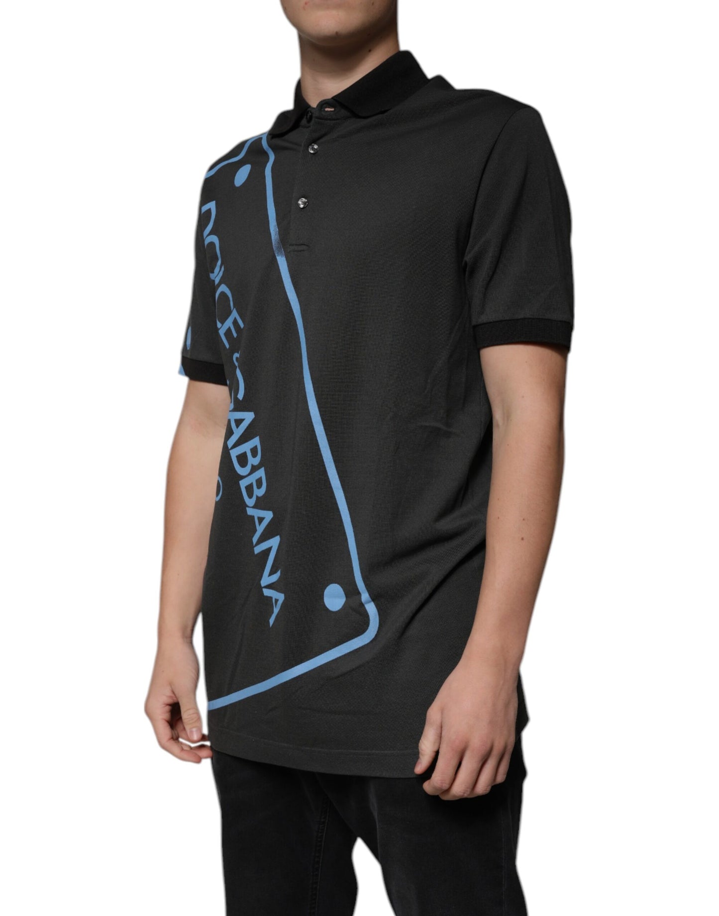 Dolce & Gabbana zwart poloshirt van katoen met logo-print en kraag.
