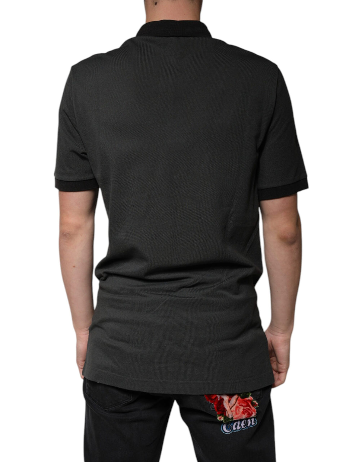 Polo en coton à col et imprimé logo noir de Dolce &amp; Gabbana