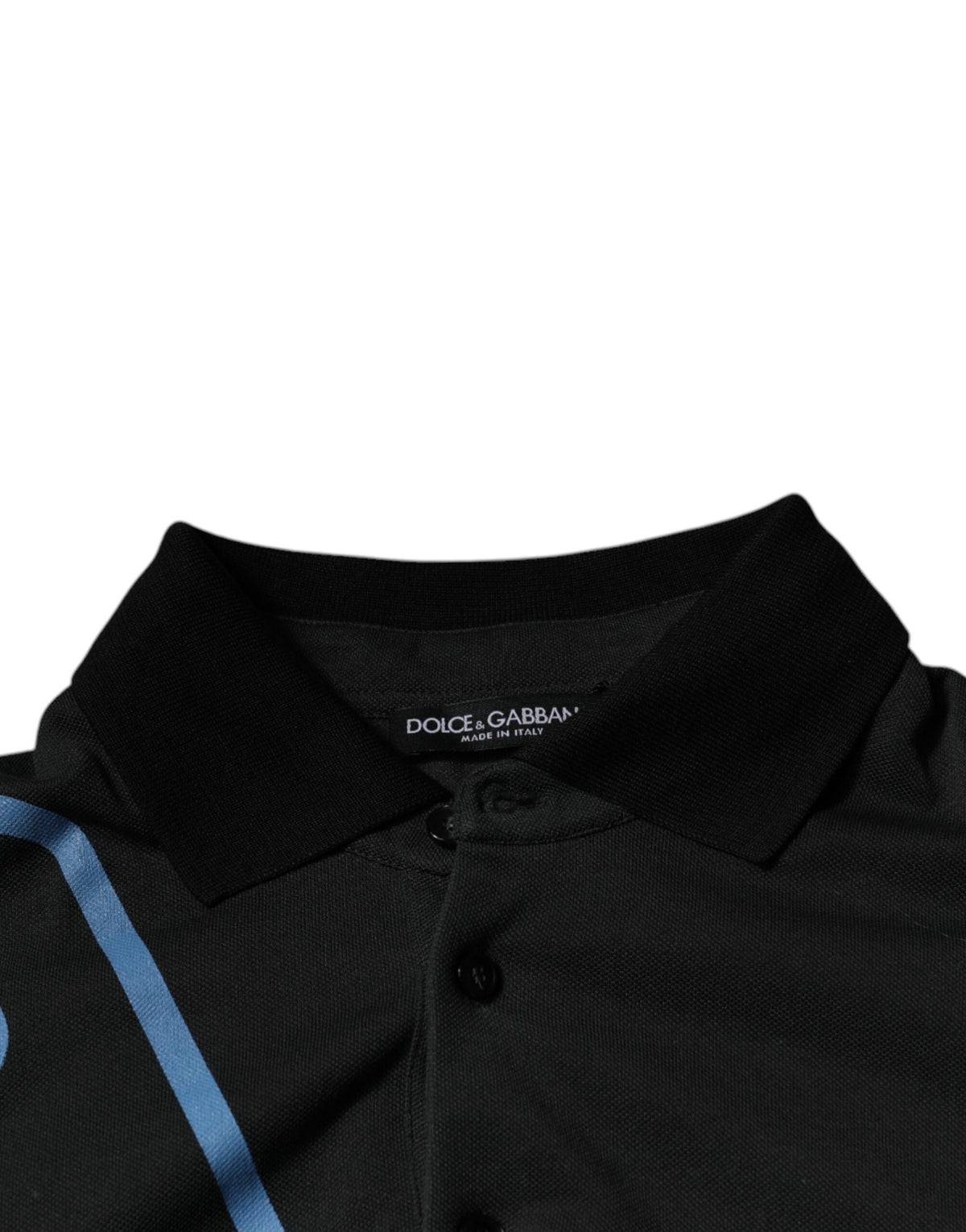 Polo en coton à col et imprimé logo noir de Dolce &amp; Gabbana