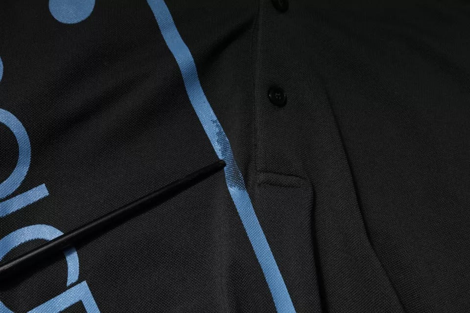 Polo en coton à col et imprimé logo noir de Dolce &amp; Gabbana