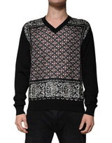 Pull en laine à col en V noir avec logo Dolce &amp; Gabbana