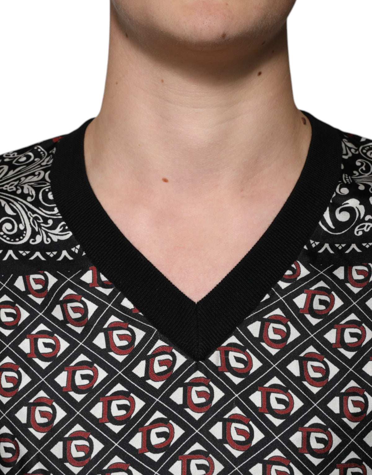 Pull en laine à col en V noir avec logo Dolce &amp; Gabbana