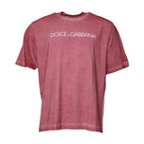 T-shirt en coton à col rond avec imprimé du logo rose de Dolce &amp; Gabbana