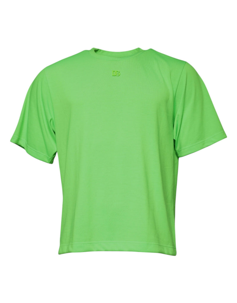 T-shirt à col rond en polyester vert avec logo Dolce &amp; Gabbana