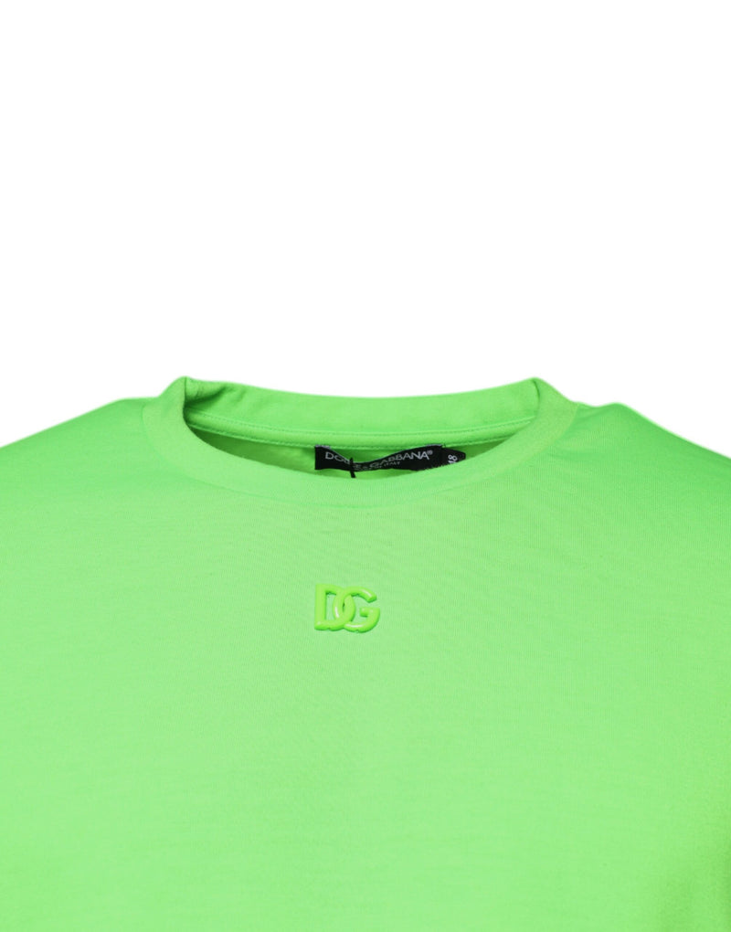 T-shirt à col rond en polyester vert avec logo Dolce &amp; Gabbana