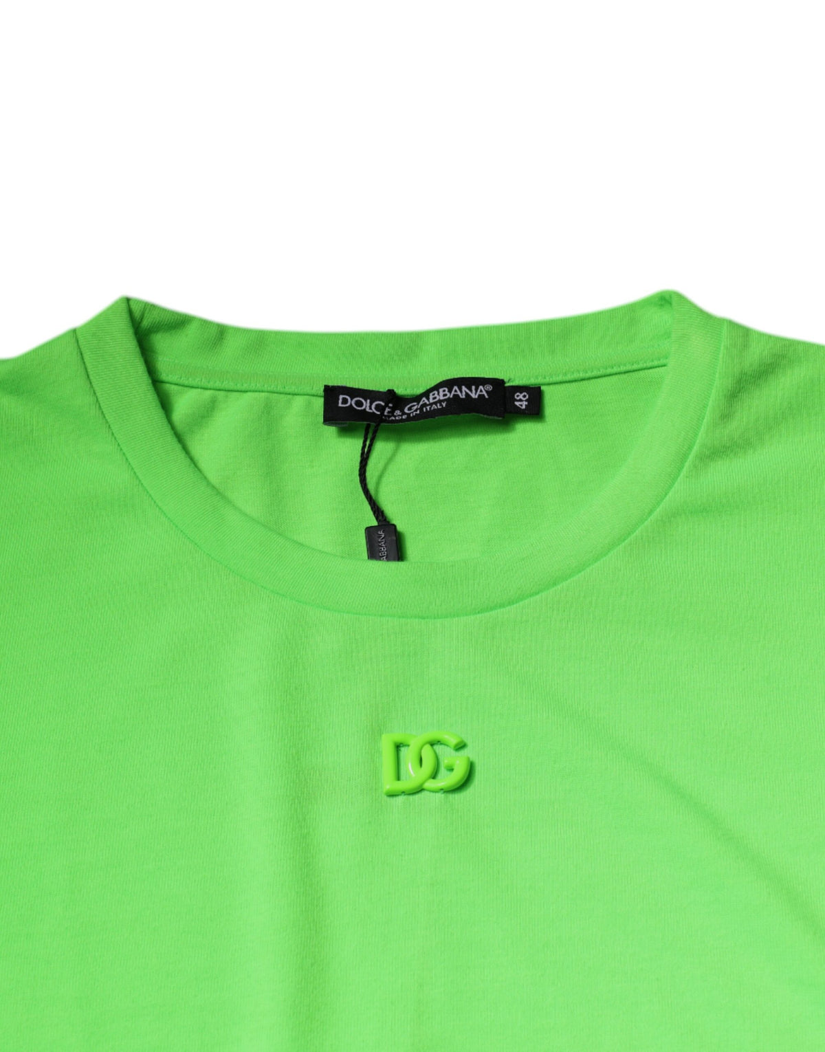 T-shirt à col rond en polyester vert avec logo Dolce &amp; Gabbana