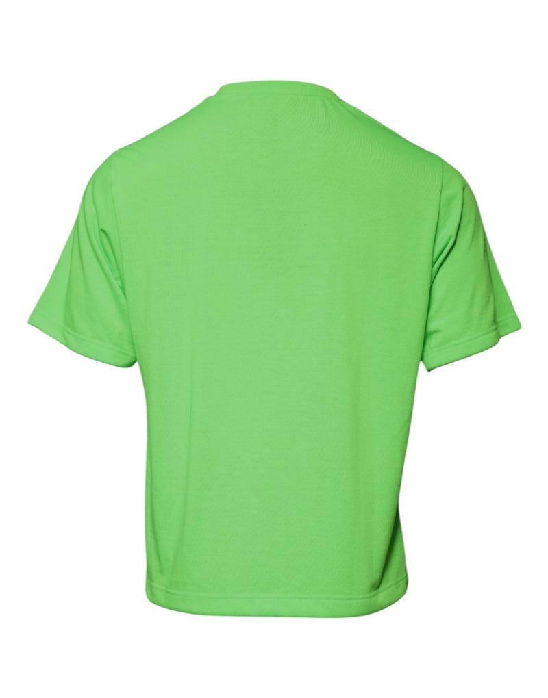 T-shirt à col rond en polyester vert avec logo Dolce &amp; Gabbana