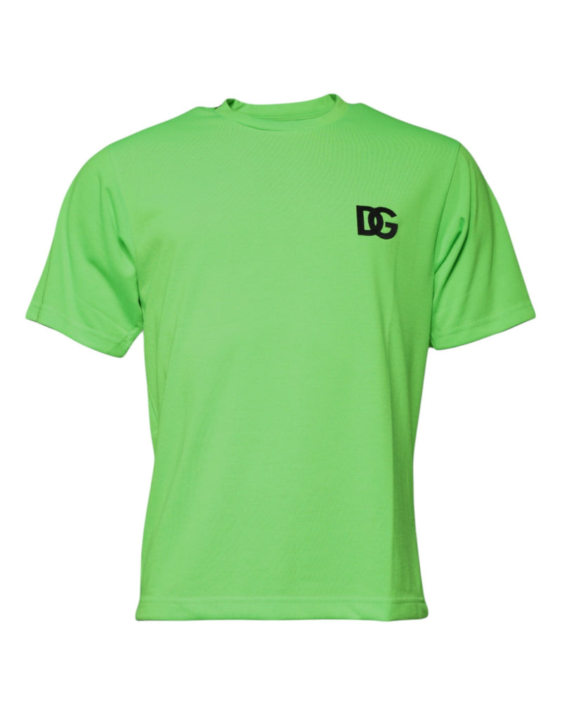 T-shirt à col rond en polyester vert avec logo Dolce &amp; Gabbana