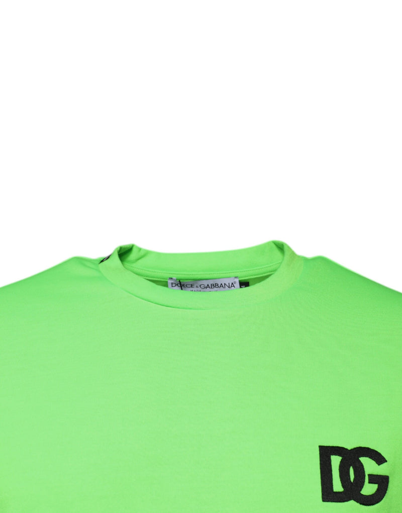 T-shirt à col rond en polyester vert avec logo Dolce &amp; Gabbana