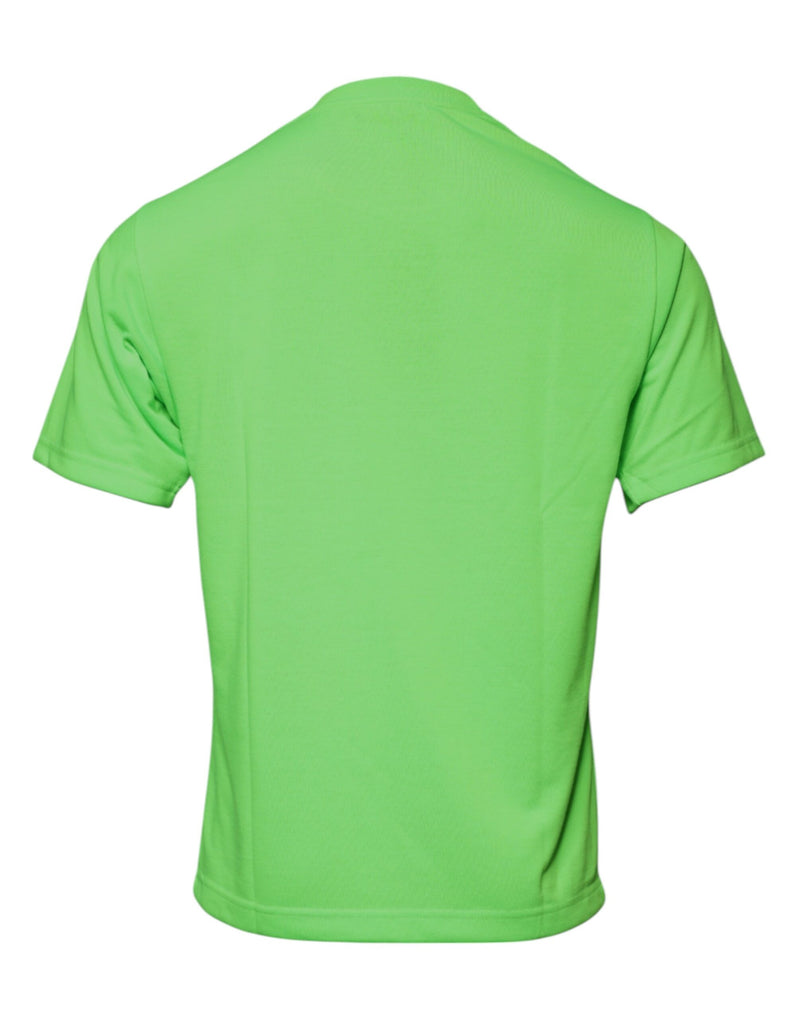 T-shirt à col rond en polyester vert avec logo Dolce &amp; Gabbana