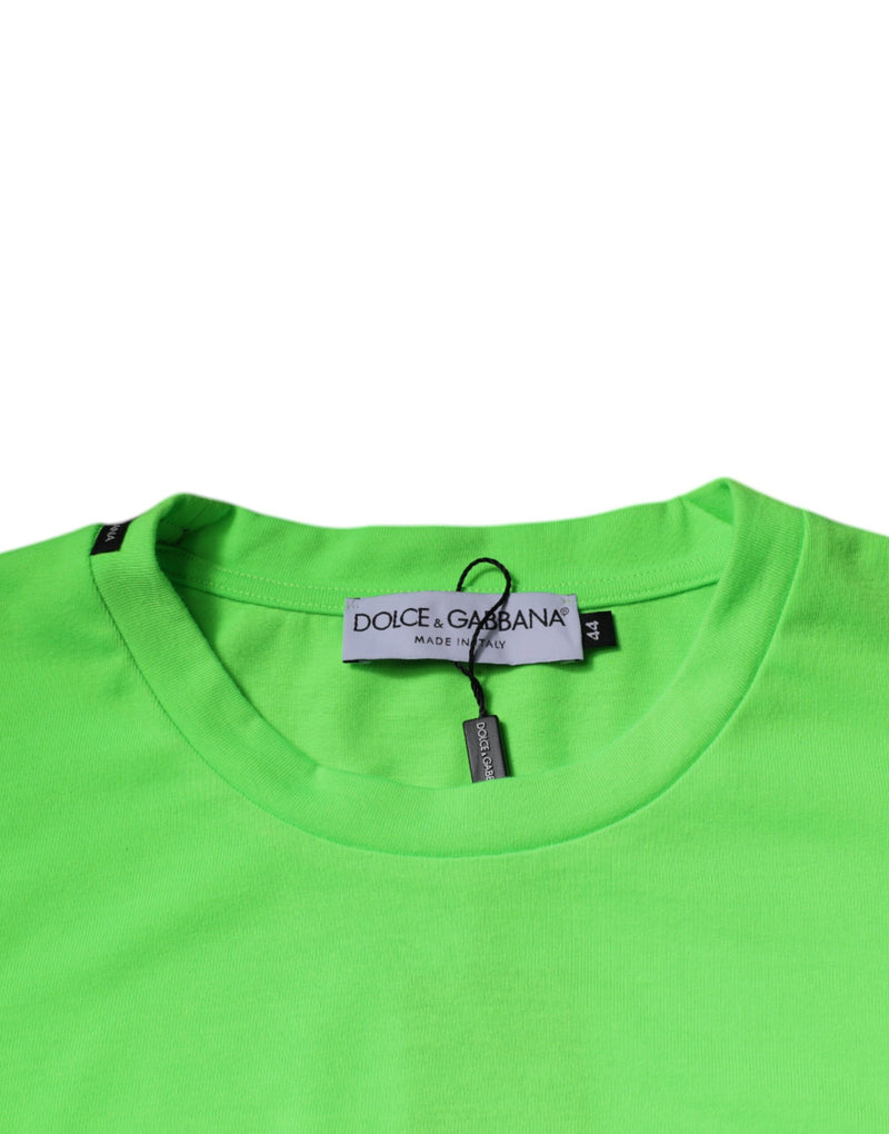 T-shirt à col rond en polyester vert avec logo Dolce &amp; Gabbana