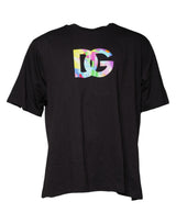 T-shirt en coton à col rond noir avec imprimé du logo Dolce &amp; Gabbana