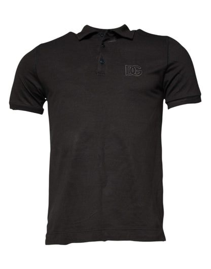Polo à manches courtes à col et de couleur gris foncé de Dolce &amp; Gabbana