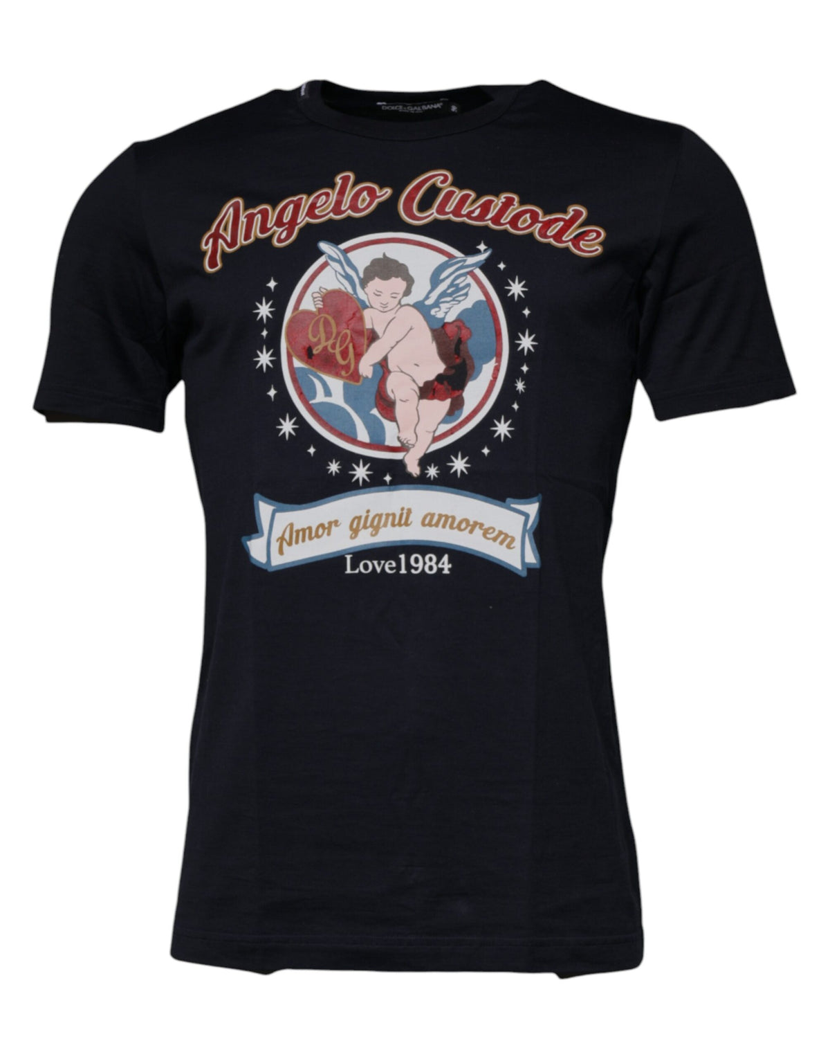 T-shirt à manches courtes en coton bleu avec imprimé ange de Dolce &amp; Gabbana