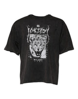 T-shirt à col rond en coton avec imprimé léopard gris de Dolce &amp; Gabbana