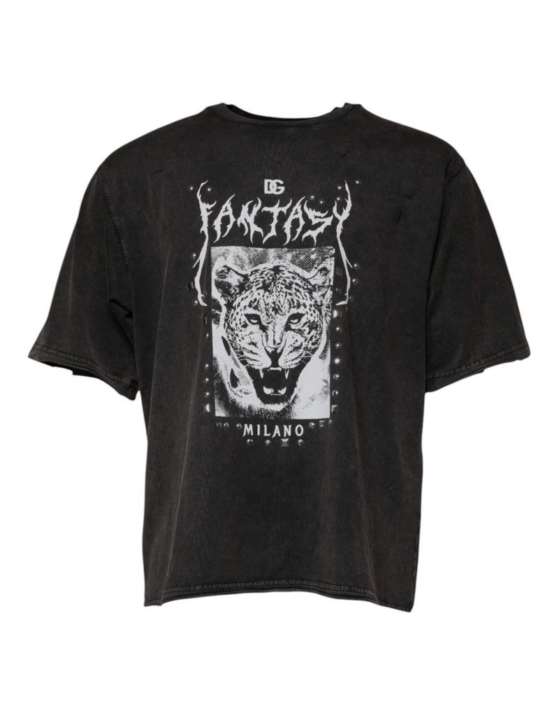 Dolce &amp; Gabbana T-shirt met ronde hals van katoen in grijs met luipaardprint