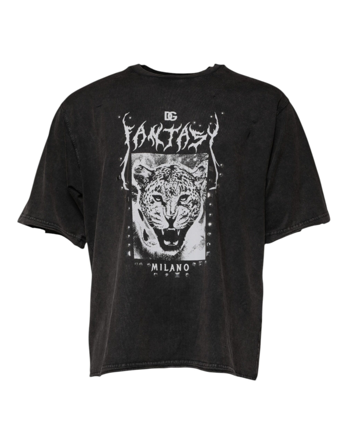 T-shirt à col rond en coton avec imprimé léopard gris de Dolce &amp; Gabbana
