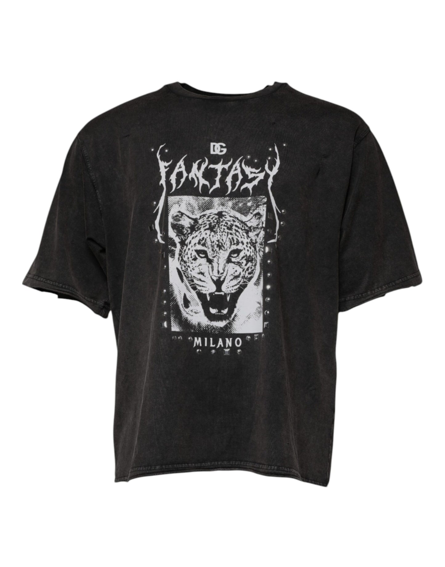 Dolce &amp; Gabbana T-shirt met ronde hals van katoen in grijs met luipaardprint