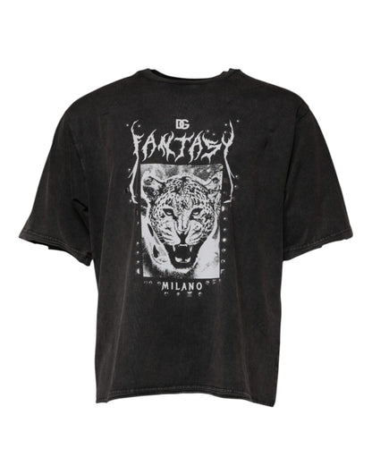 Dolce &amp; Gabbana T-shirt met ronde hals van katoen in grijs met luipaardprint