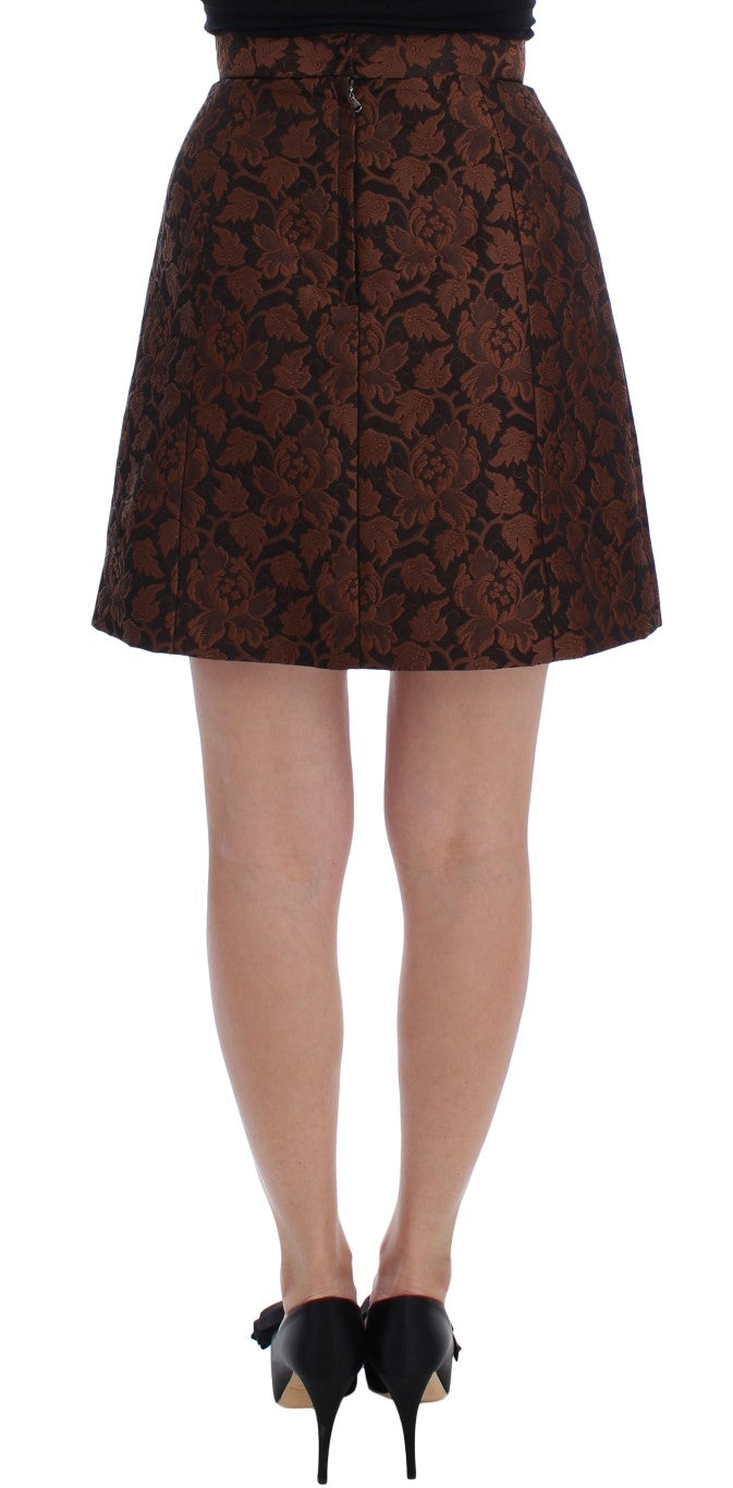 Jupe mini trapèze en brocart floral marron de Dolce &amp; Gabbana