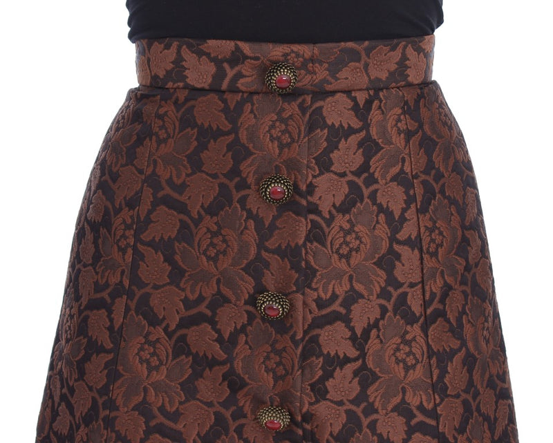 Jupe mini trapèze en brocart floral marron de Dolce &amp; Gabbana